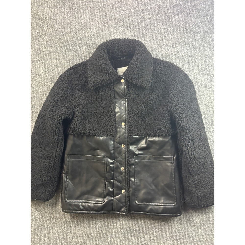 Avec Les Filles Jacket Womens Medium Black Mixed Media Sherpa Faux Leather 82608
